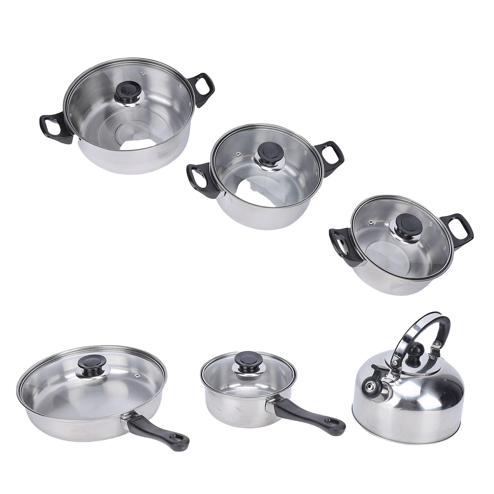 Mingzhe Juego de Utensilios de Cocina Acero Inoxidable, Ollas y Sartenes Duraderas con Tapas Vidrio para Cocina Profesional y Uso Doméstico