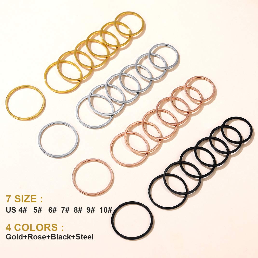 GoldChic JEWELRY Anelli Donna 3-28 Pezzi 1mm Anello Midi Da Donna Impilabile, Set Anelli Donna Sottile in Acciaio Inossidabile, Misura 4-10, Anello Argento/Rosa/Oro/Nero
