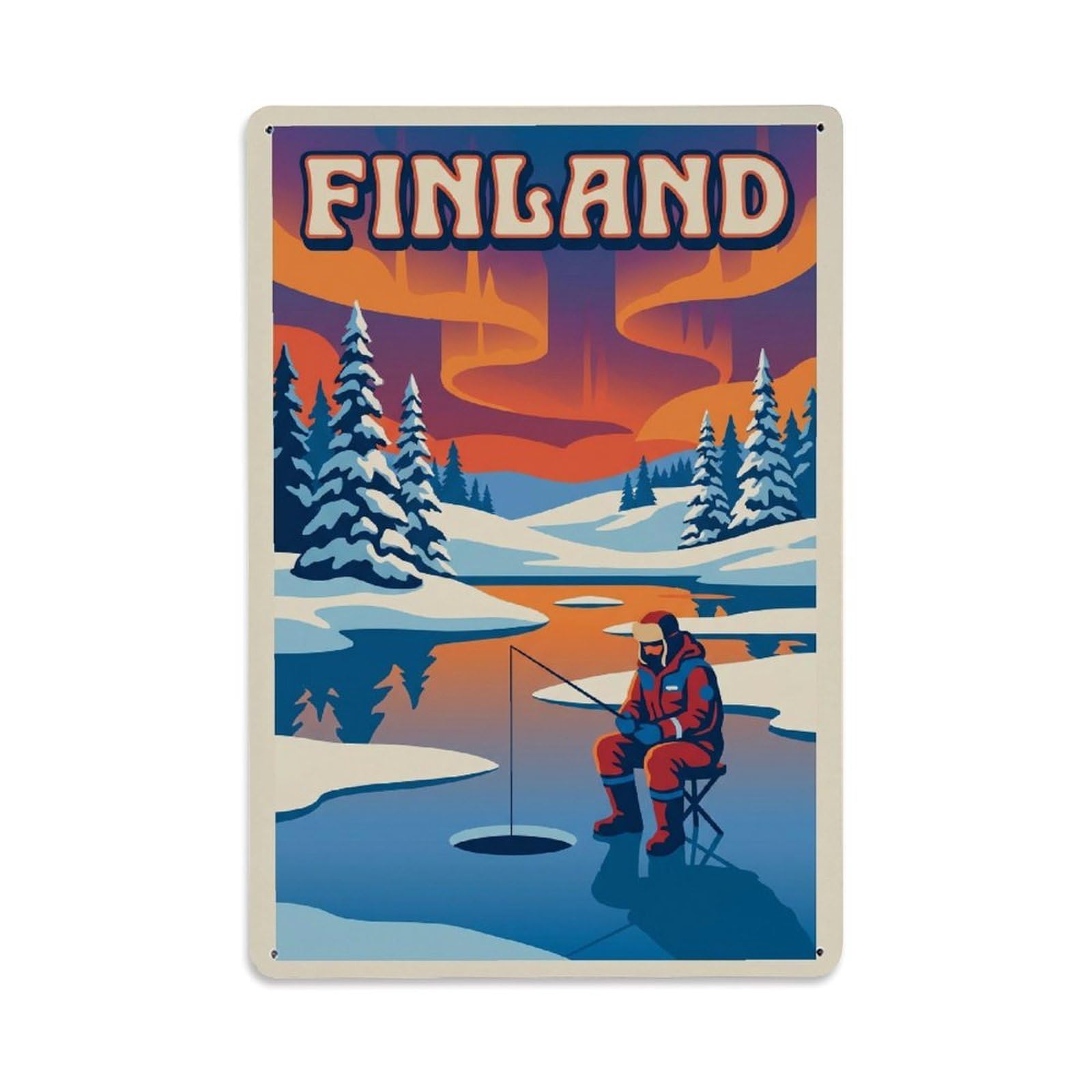 Olhnbad Style Finland Ice Fishing Winter Lake Travel Sport Metal Tin Sign