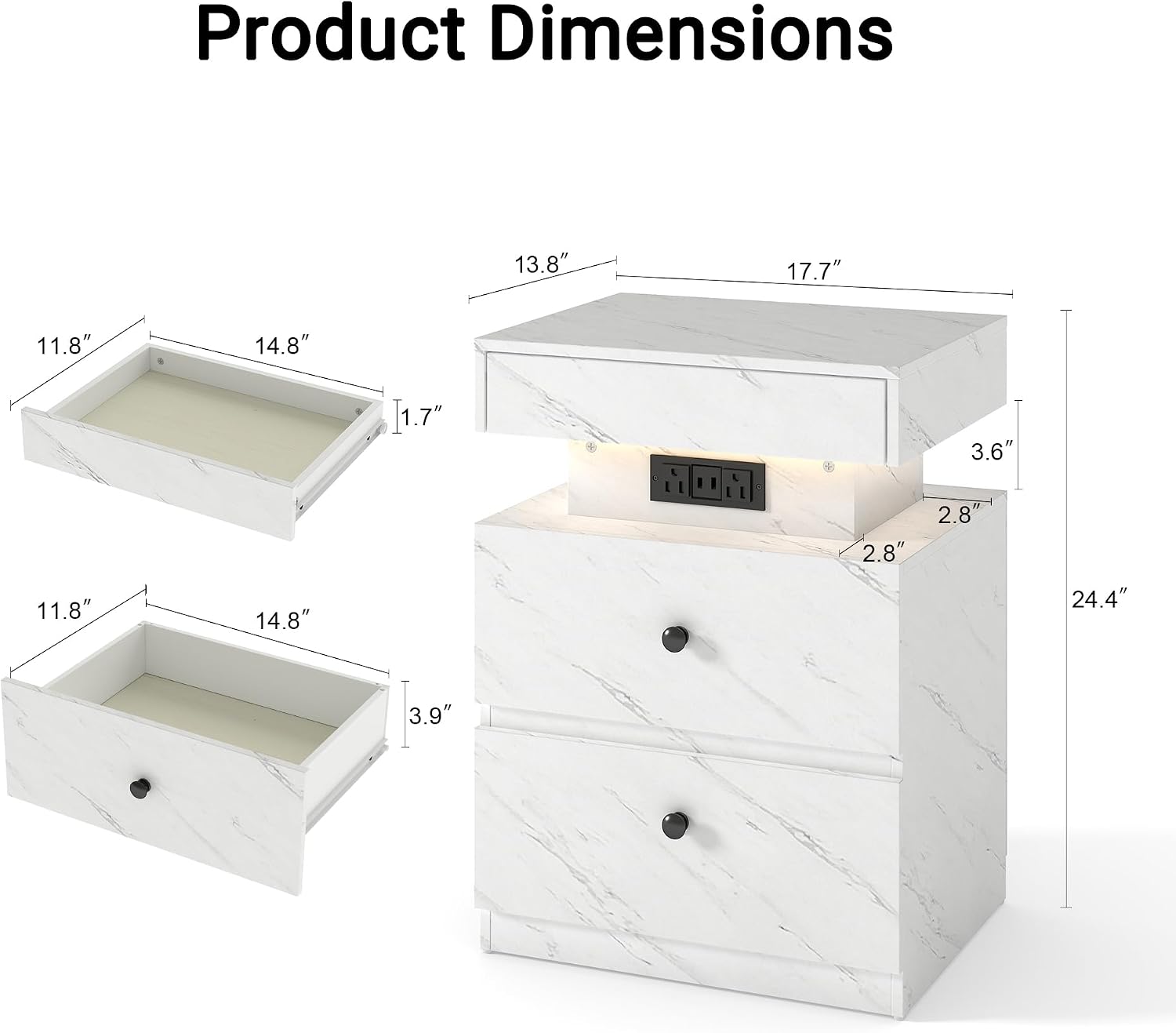 Manora NS25309-CL Nightstand with open storage, metal drawer handle, and scratch-resistant floor pads