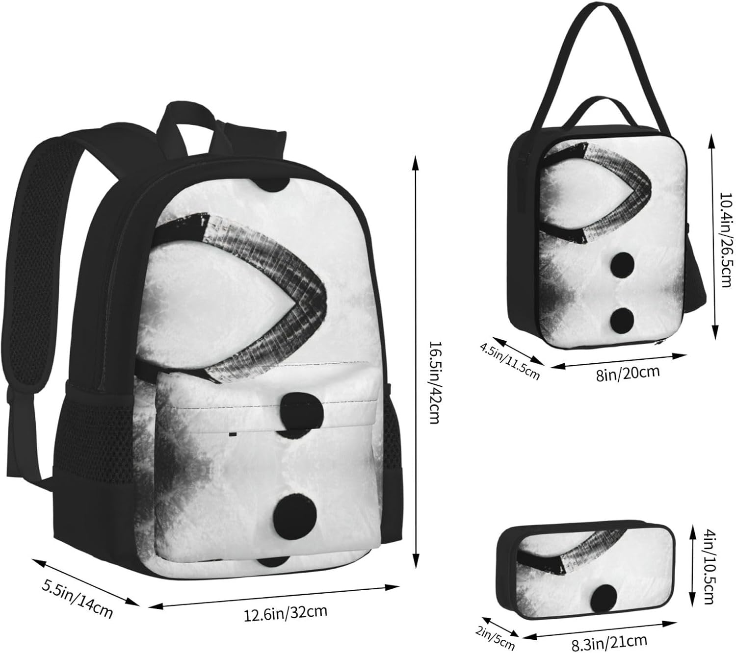 Ice Hockey Art Bookbag Set Includes Large Capacity Backpack,Lunch Box And Pencil Case 3 Pieces Bagpack Sets