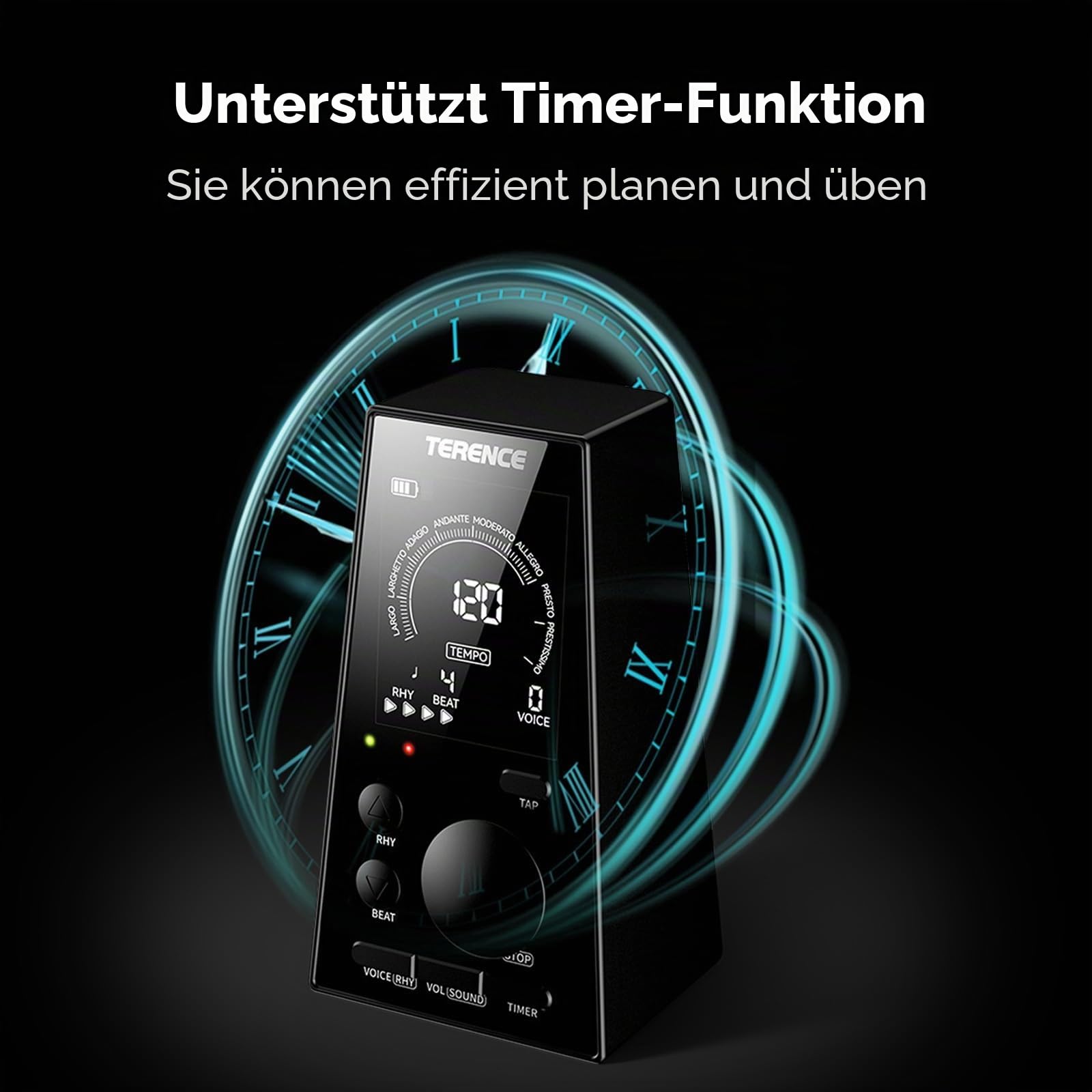 TERENCE Digitales Metronom für Klavier Bass Ukulele Musikinstrumente Elektronisch mit Lautsprecher LCD Display 30-252bpm