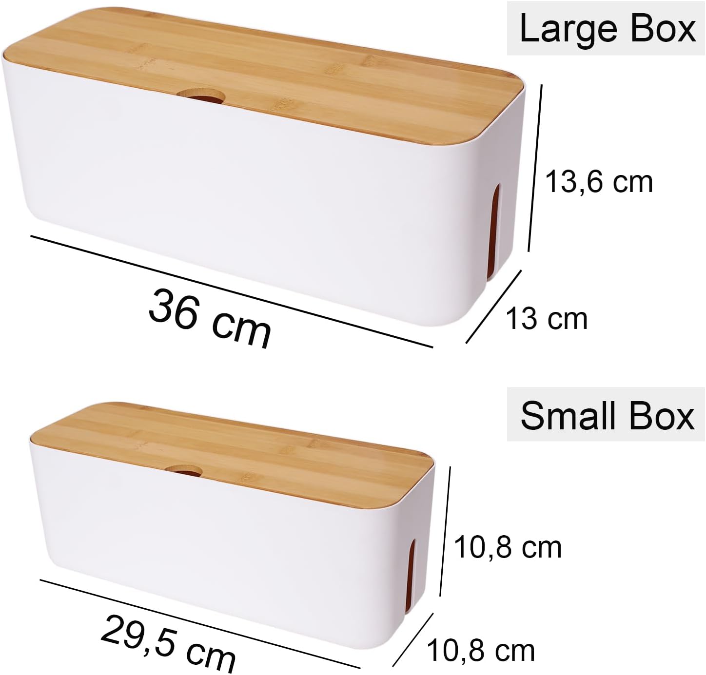 Changsuo Cable Management Box Set Cable Organizer Boxes for Extension Cord Power Stripe Surge Protector Wire Management Organizer Cover Hider for Desk Home Office Kitchen (Small & Large White)