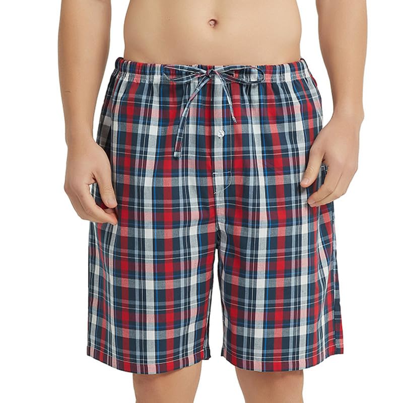Vulcanodon 2 Pack Men's Cotton Pajama Shorts, Soft Woven Pajama Shorts for Men Plaid Pj Bottoms2