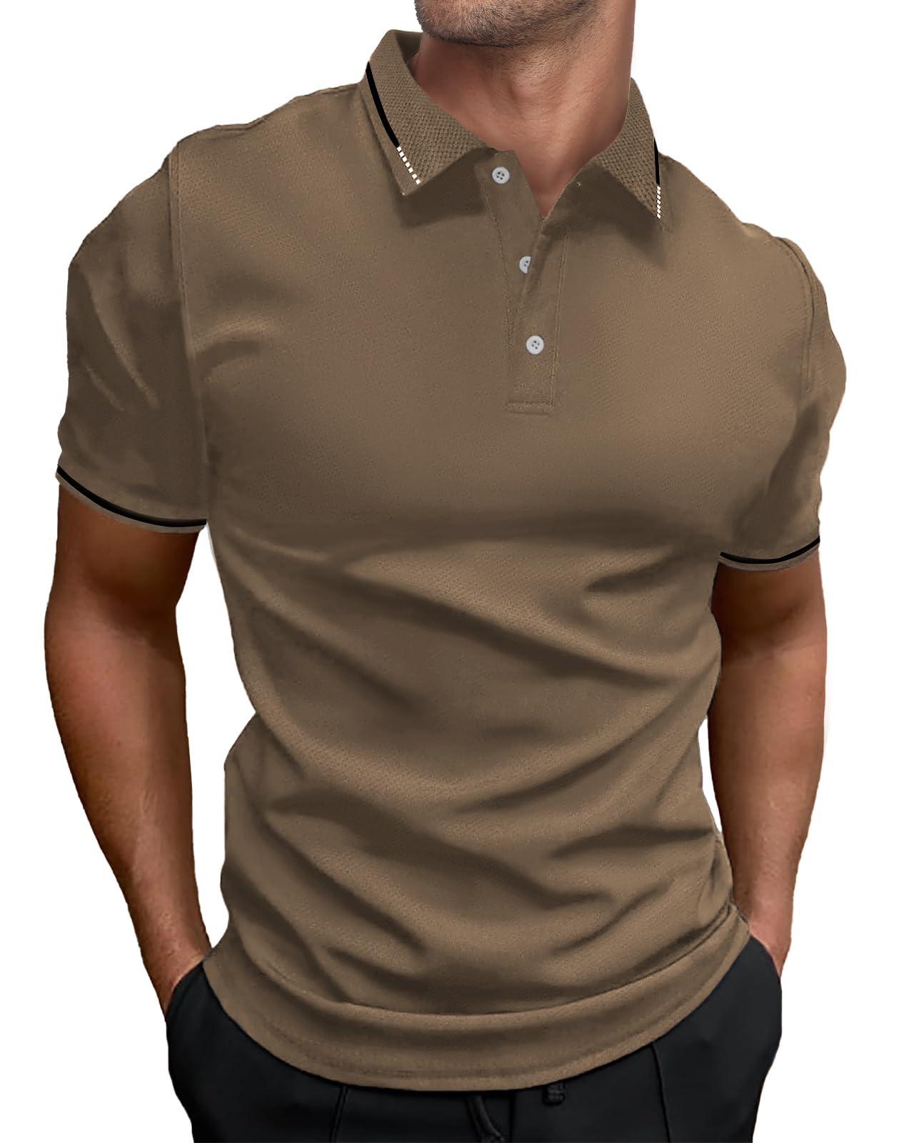 HMIYA Herren Poloshirt-Kontrast Kurzarm Polohemd Male Polo Klassisches