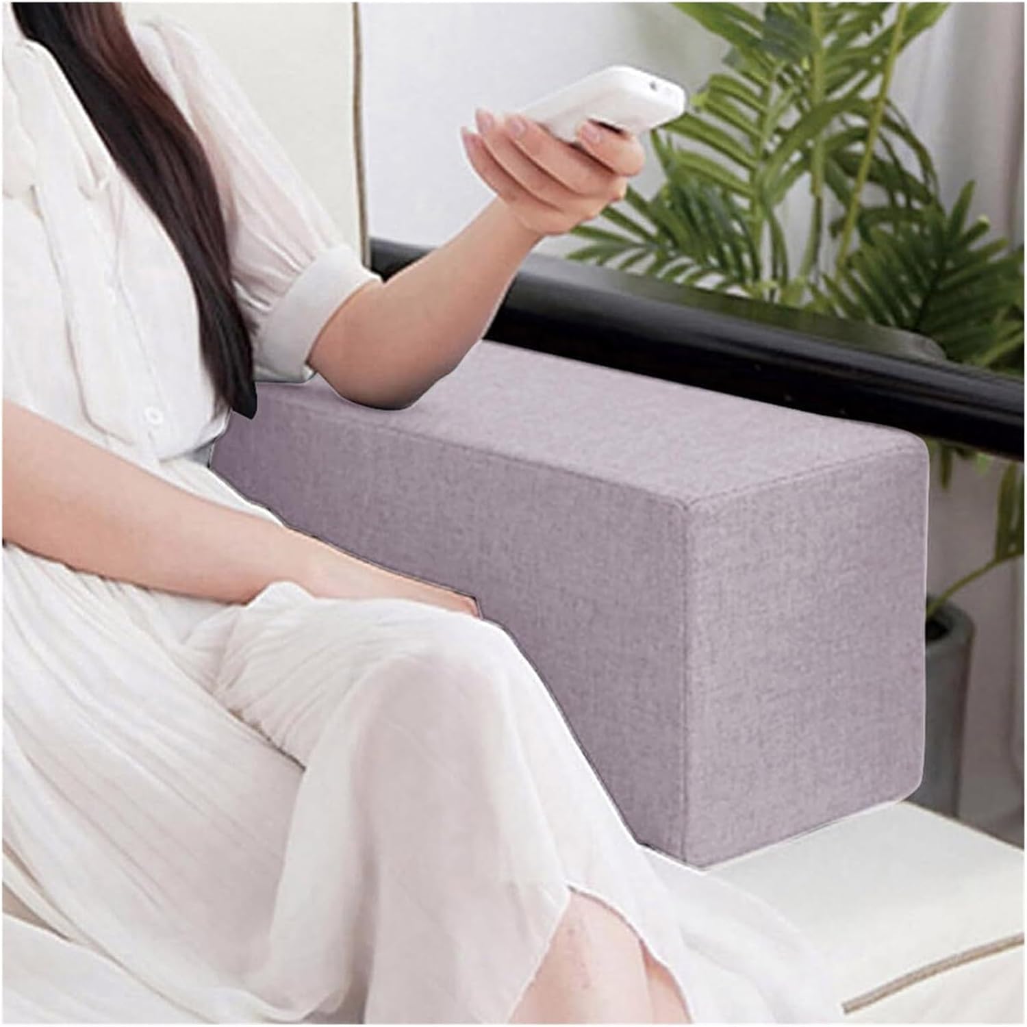Akuops Couch Arm Rest Pillow, High Density Foam Armrest Cushion with Removable & Washable Linen Cover, Sofa/Bed/Armchair Elbow Support, Lumbar Spine Gap Filler (Light Gray,25x25x50cm)