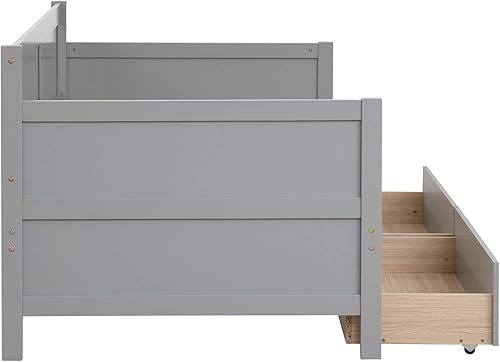 Miniatura 13 de Sofá cama individual con dos cajones de almacenamiento, marco de sofá cama de madera sólida con soportes de listones de madera, muebles de