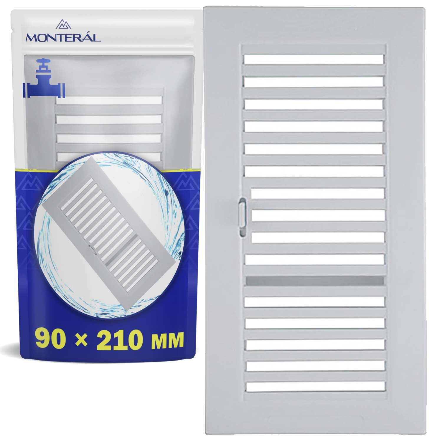 Air Vent Cover 90 x 210 mm is Equipped with an Opening or Closing Adjustment Mechanism Made of White Plastic