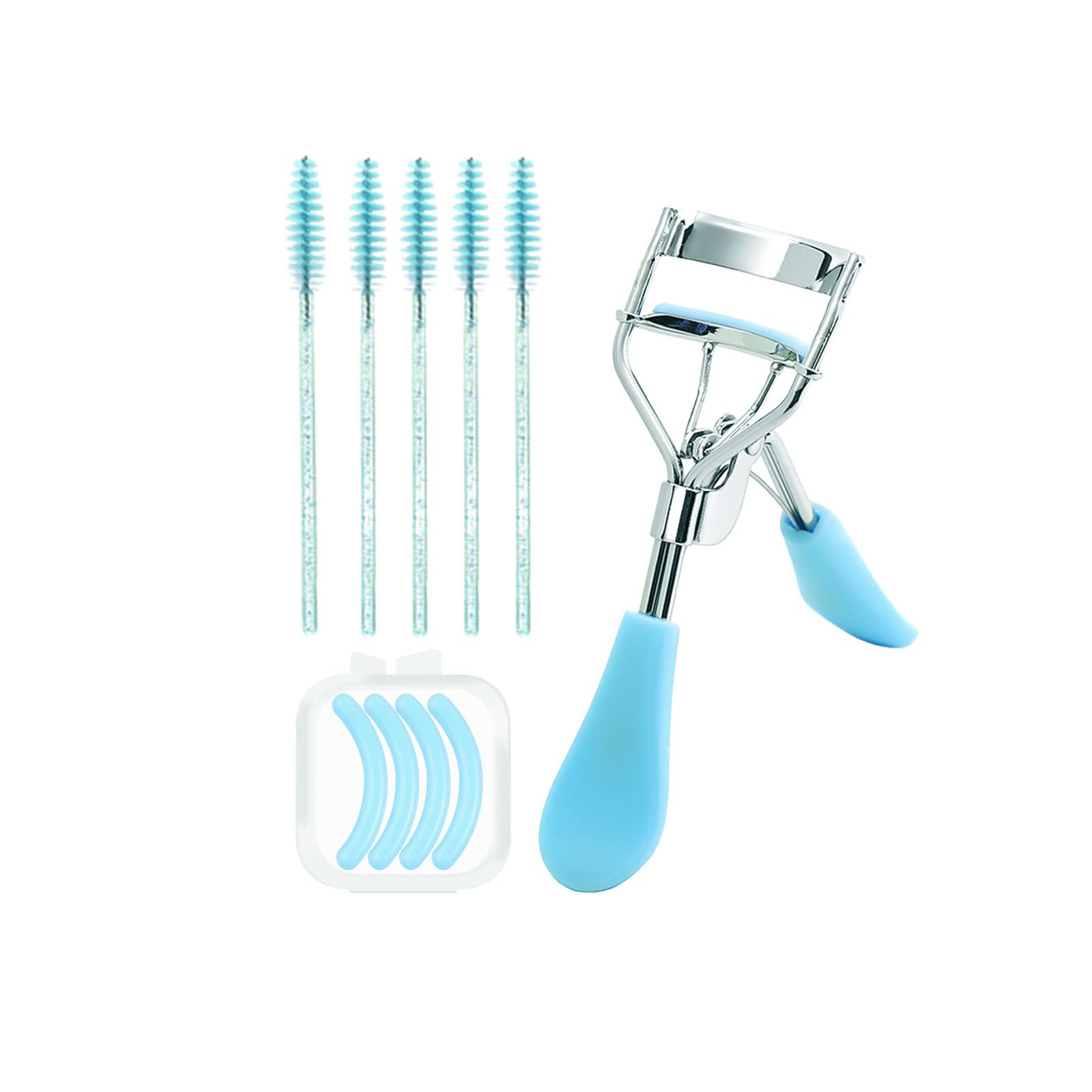 BenePoint Eyelash Curler, Lash Curler with Bonus 4Pcs Replacement Lash Pads& 5Pcs Eyelash Spoolies, Eyelash Curler Kit Portable Travel Eyelash Curler for Eyelash Extension (Blue)