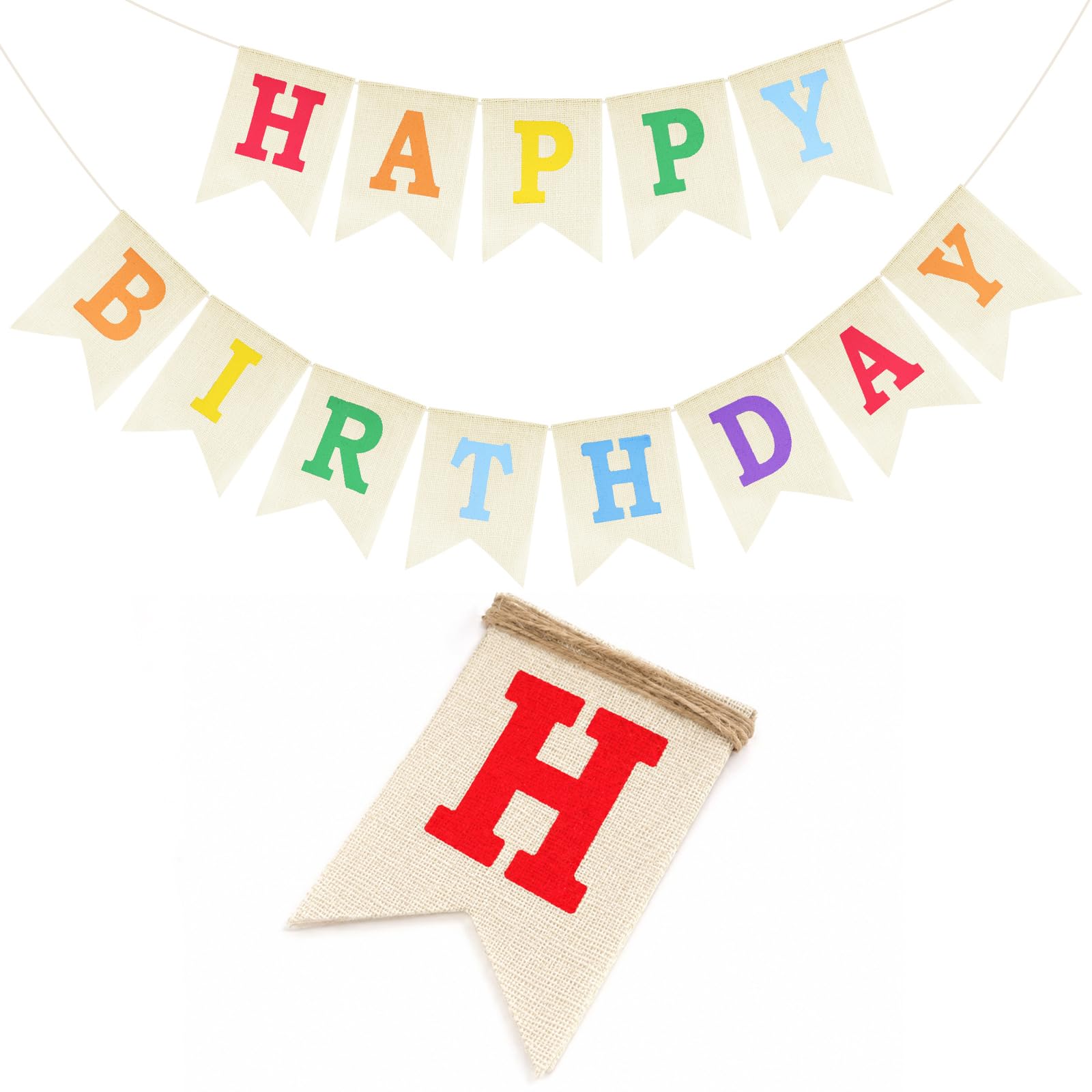 G2PLUS Colorful Happy Birthday Bunting, Pre-Strung Hessian Birthday Banner for Boys, Men, Adults and Kids, Birthday Party Decoration