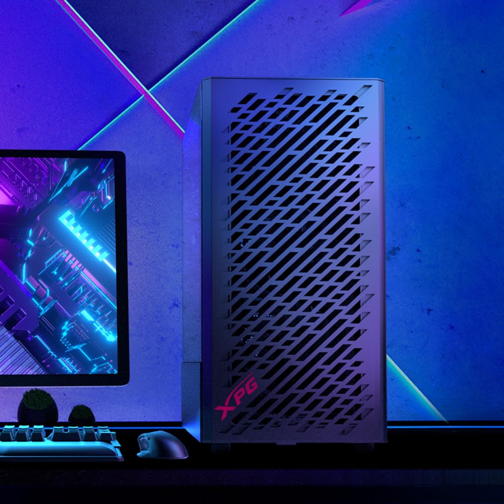 XPG Valor Air - Caja compacta para PC ATX Midi Tower (Panel Frontal de Malla magnética con diseño de patrón de Tallado aerodinámico, Filtro de Polvo extraíble, Ventiladores de 4 x 120 mm instalados,