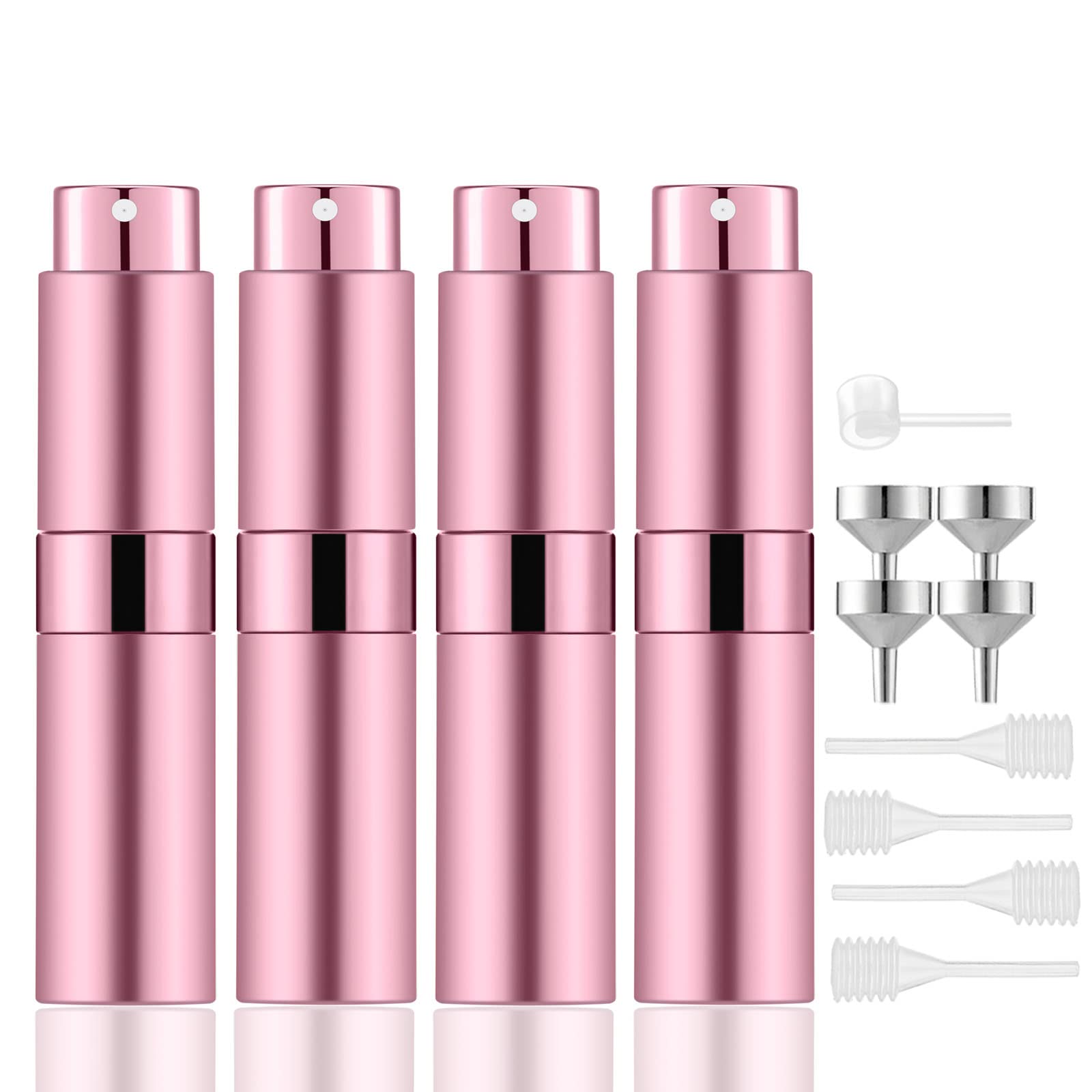 Lil Ray 8ml Portable Mini Perfume Atomizer(4 PCS)，Refillable Empty Small Spray Bottle for Travel, Twist Type Pocket Cologne Sprayer (Pink)