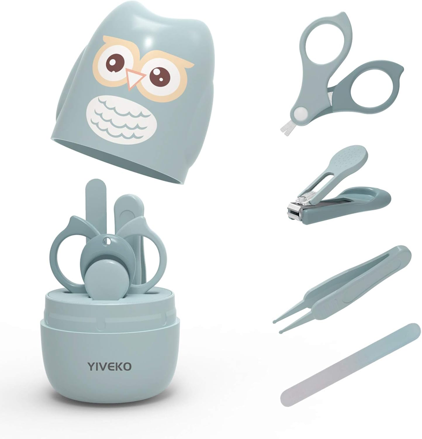 Baby Nail Kit, 4-in-1 Baby Nail Care Set met Leuke Case, Baby Nail Clipper, Schaar, Nagelvijl & Pincet, Baby Manicure Kit en Pedicure kit voor pasgeborenen, Peuter, Kids-Uil Blauw