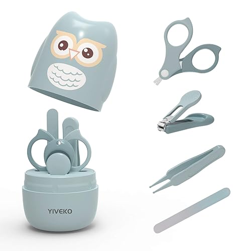 YIVEKO Kit de uñas de bebé juego 4 en 1 para el cuidado de uñas de bebé con bonita funda cortaúñas de bebé tijera lima de uñas y pinzas kit de