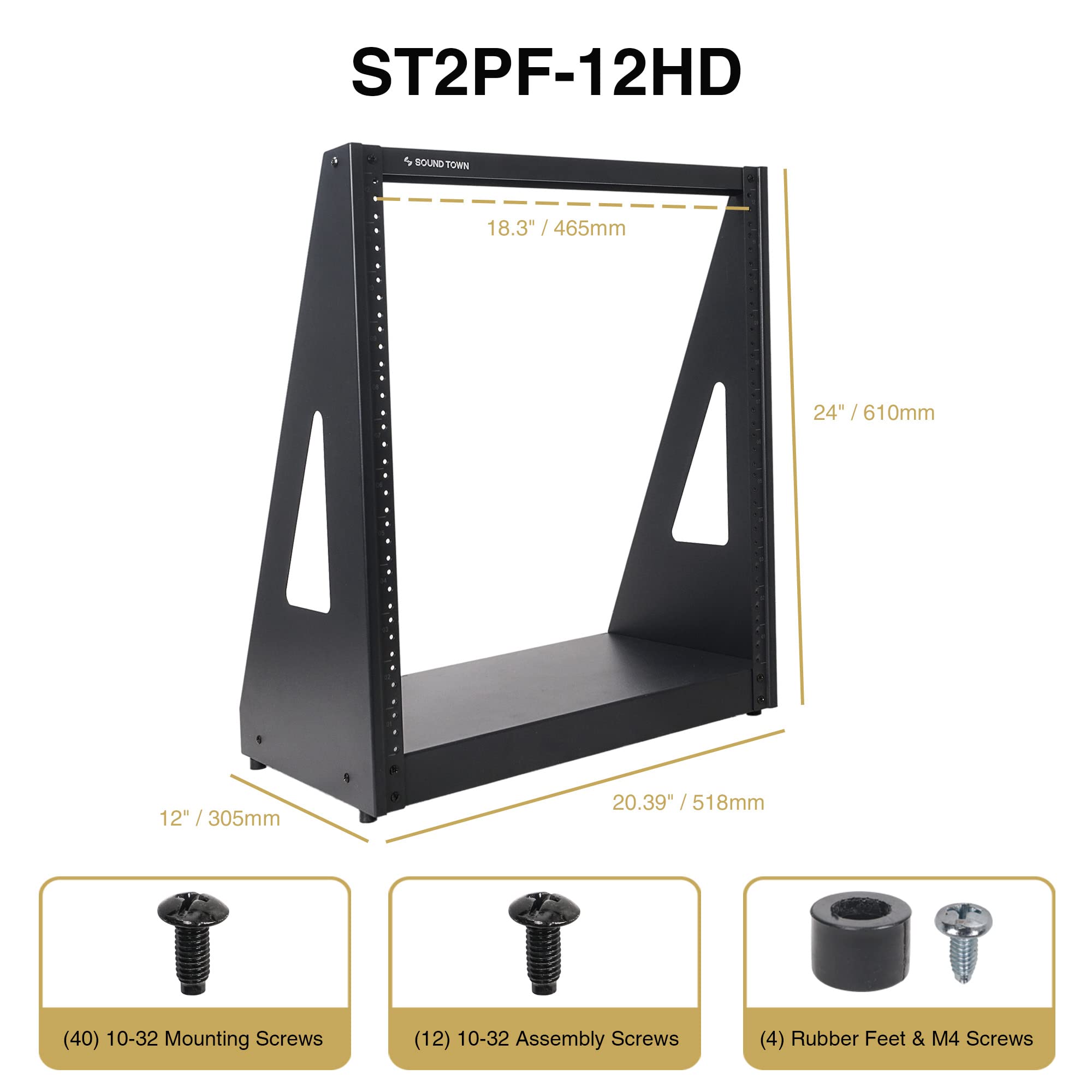 Sound Town Rack a telaio aperto 12U a 2 posti, per audio/video, switch di rete, server, sistemi UPS (ST2PF-12HD)
