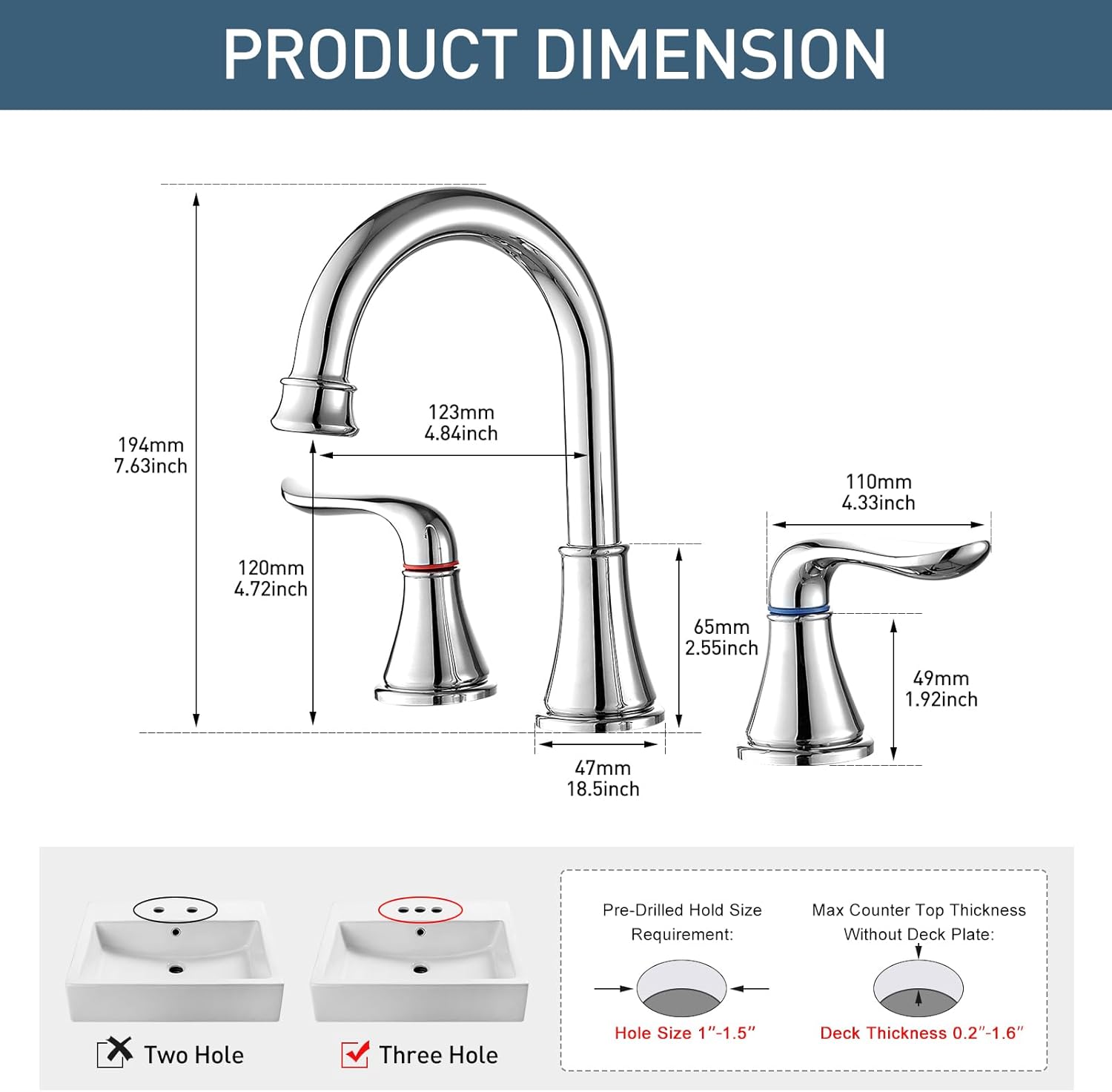 GENBONS Chrome Bathroom Faucet 3 Hole, 8 Inch Widespread Bathroom Sink Faucet 2-Handles Vanity Bath Faucets with Pop Up Drain