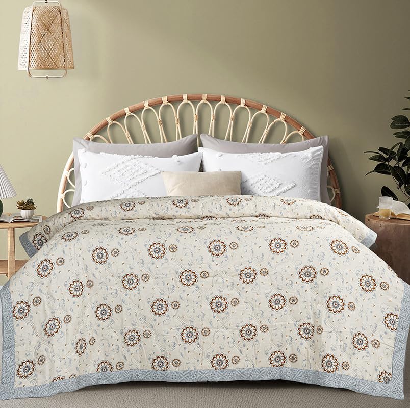 Image of BSB HOME 2nd Gen 120 GSM Microfiber Reversible AC Comforter /Blanket for Winter /Quilt /Duvets for Double Bed (230 X 220 cm, Off White & Blue)