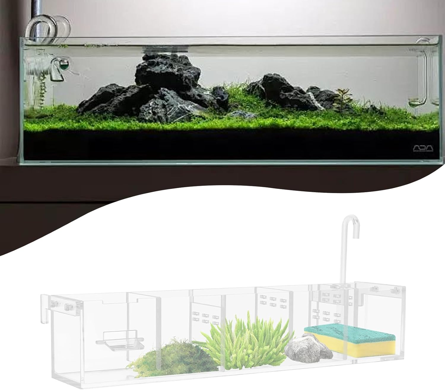 5/6 Grids Transparent Aquarium Fish Tank, Upthehill Aquarium Filter Pump Set Fish Tank Upper Trickle Box Filters System(Pump is Not Included) (5 Grids)