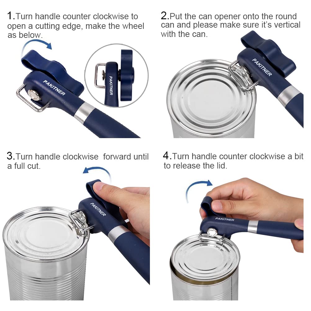 PAKITNER - Abrelatas seguro para cortes, abrelatas manual con borde liso de mano, abrelatas de corte lateral, borde liso ergonómico, abrelatas de acero inoxidable de grado alimenticio para el hogar,