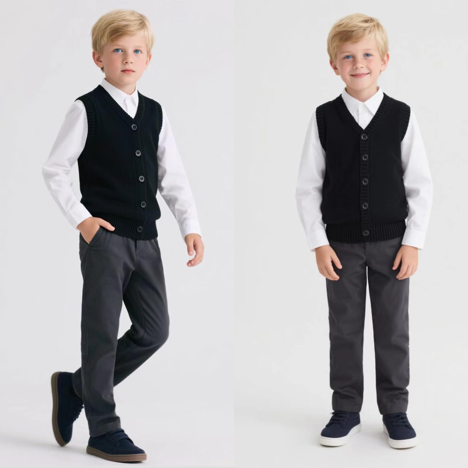 Yanmucy Chaleco de punto para niños y niñas cuello en V sin mangas suéter uniforme escolar