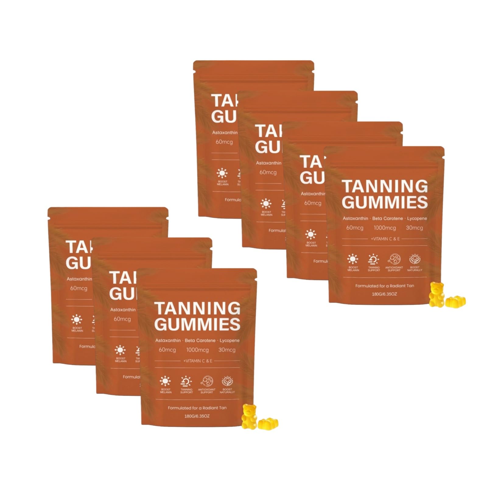 Gummies Bronzantes 2026, 20 Días, 5 en 1 Antioxidantes, Beta-Caroteno Licopeno, Acelera el Bronceado, Protege la Piel, Mejora el Brillo Natural, Para Hombres y Mujeres