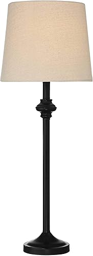 Miniatura 7 de 360 Lighting Carter - Juego de lámparas de pie tradicionales de 3 piezas, tela de metal negro y crema, decoración cónica para sala de estar,