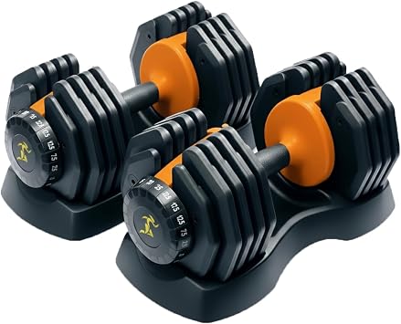 Urban25 Home Fitness Black and Orange Adjustable Smart Dumbbells from 2.5kg upto 25kg Training Weights