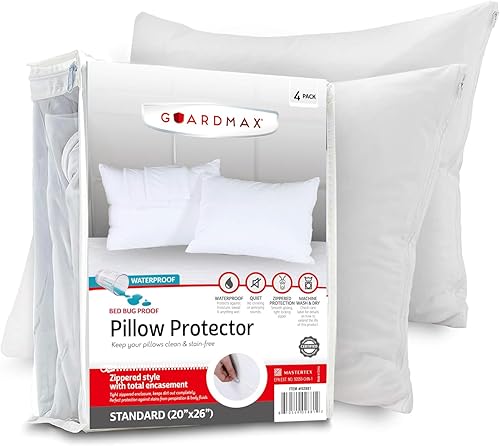 Guardmax - Protector de almohada resistente al agua y a prueba de chinches - Con zipper - Juego de 2 - Silencioso