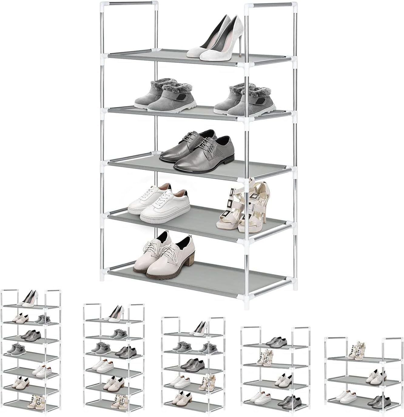 M.J COMFY-LIFE Shoe Rack, Thin Space Saving Shoe Storage Organiser with Metal Frame, Adjustable & Stackable Holds 20+ Pairs, Waterproof Non-Woven Fabric for Entryway, Hallway (5Tier(102x57x28cm))