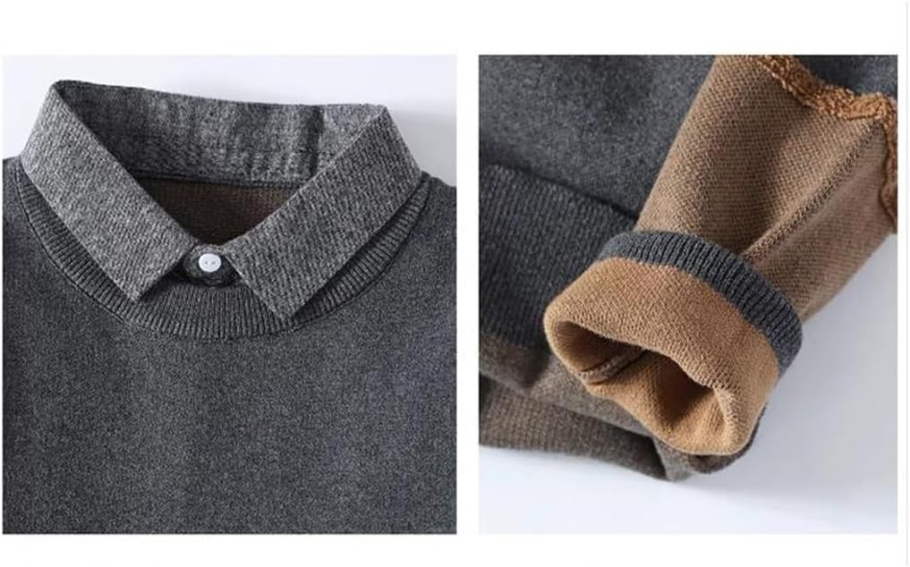 Fake Two-Piece Sweater for Men's Winter Shirt with Bottom Collar Knit Sweater for Youth Thick and Versatile top