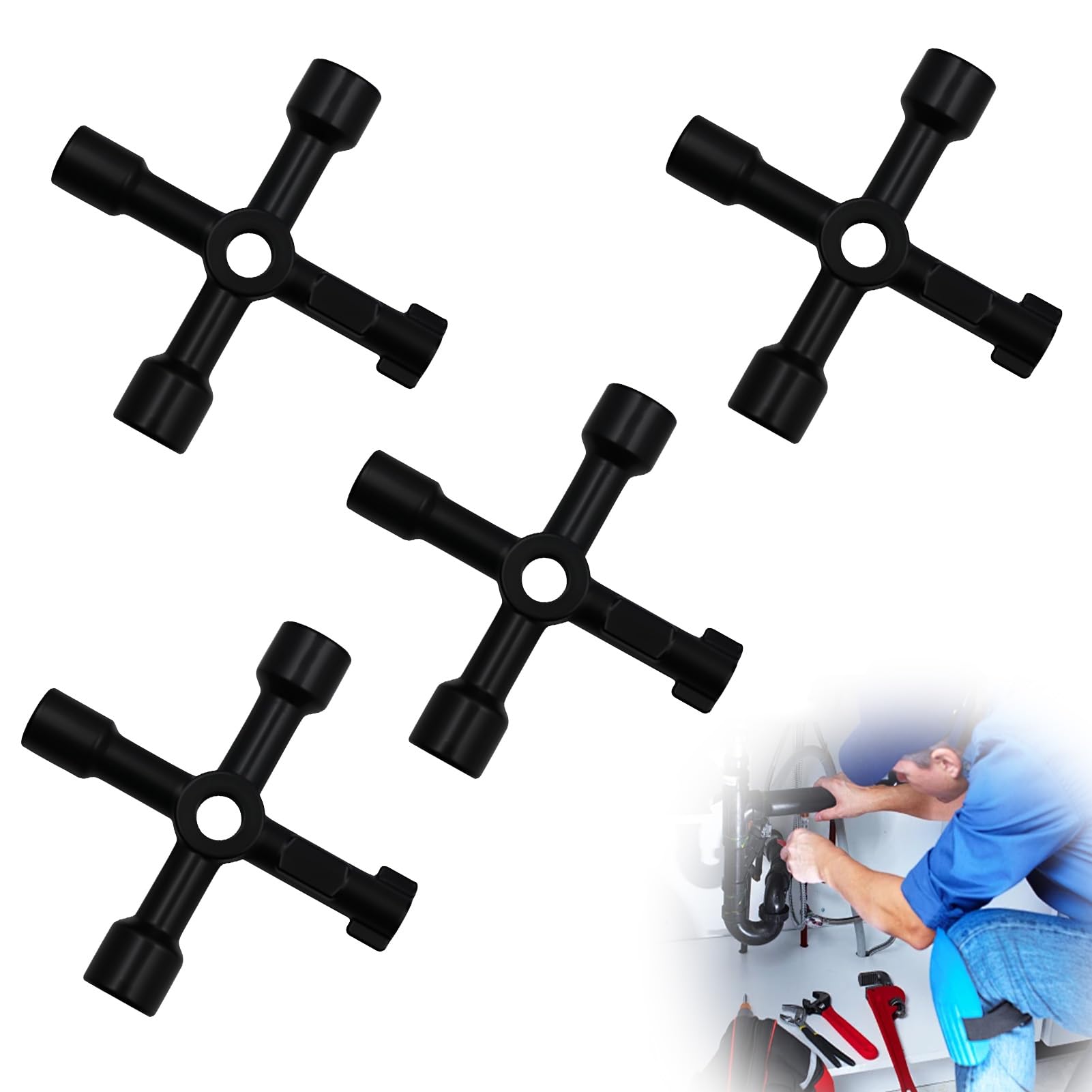 Set di 4 chiavi multiuso multiuso a 4 vie - Chiave universale in lega di zinco - Chiave a croce per contatore del gas, acqua, elettricità, armadietto dei medicinali, ascensore e scatole tecniche, p