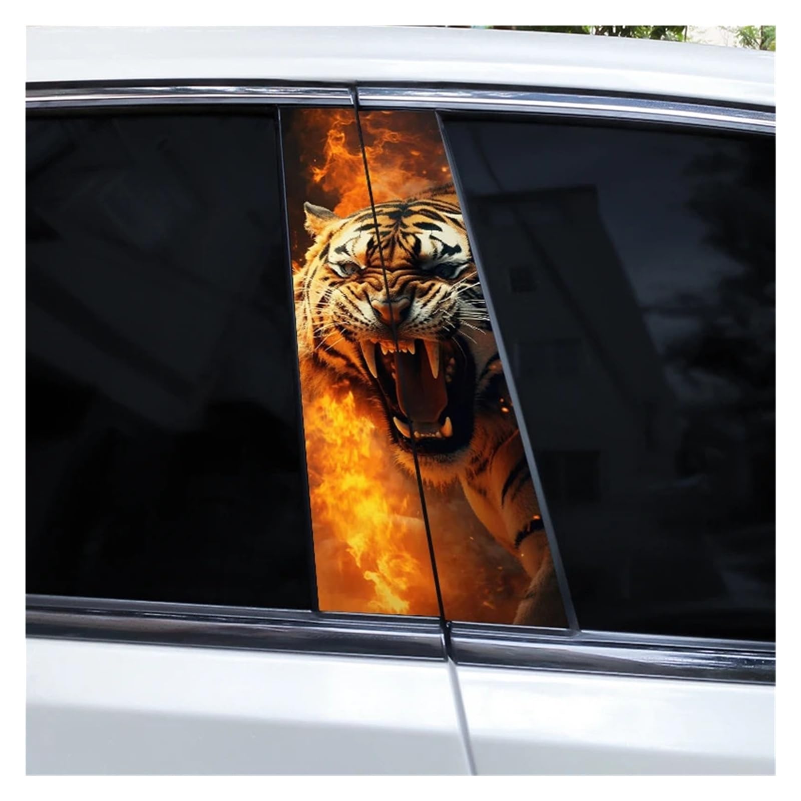 Car Side Decals 2pcs Flaming Tiger Animal Stickers Car Center B-Pillar Anti-Scratch Vinyl DIY Self-Adhesive Decal(Style I)