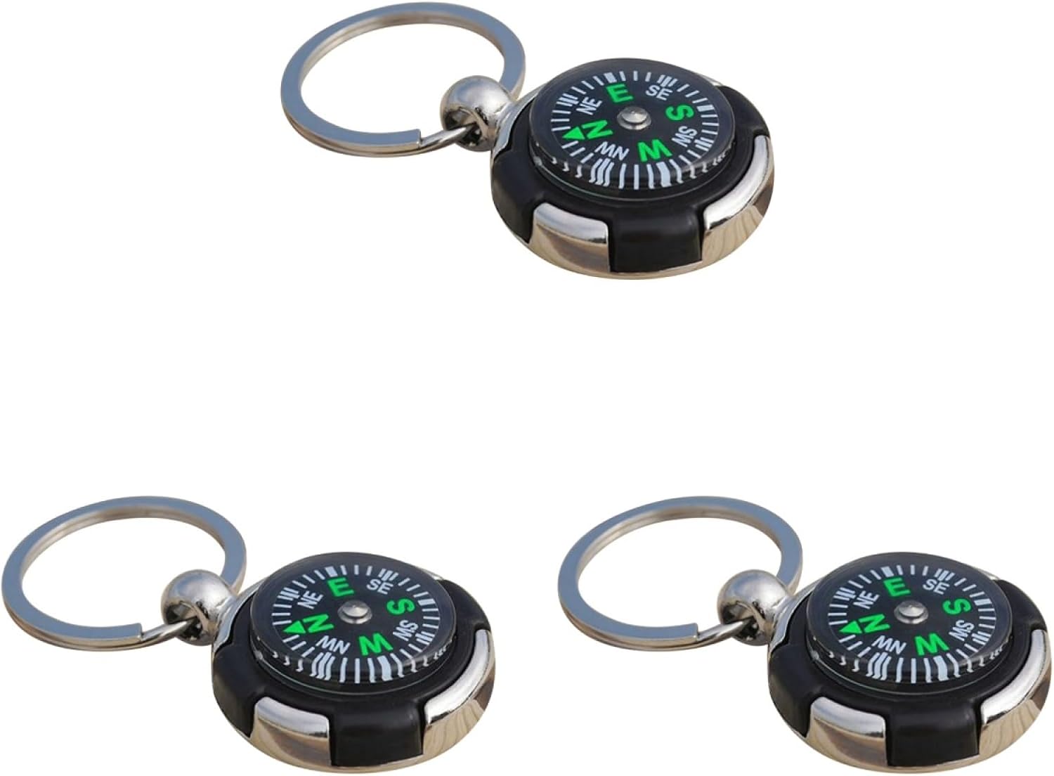 3-Piece Compass Pendant Keychain Set – Metal Keyring & Fob 3-Piece Compass Pendant Keychain Set – Metal Keyring & Fob