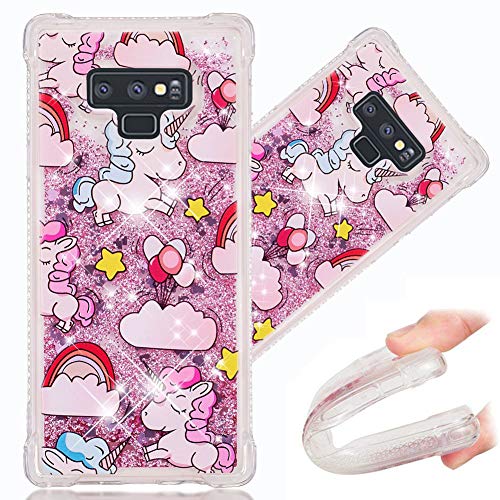 COTDINFORCA Samsung Note 9 Case, 3D Cute Painted Glitter Liquid Sparkle Floating Bling Quicksand Shockproof Protective Bumper Silicone Case Cover for Samsung Galaxy Note 9. Liquid - Rainbow Unicorn