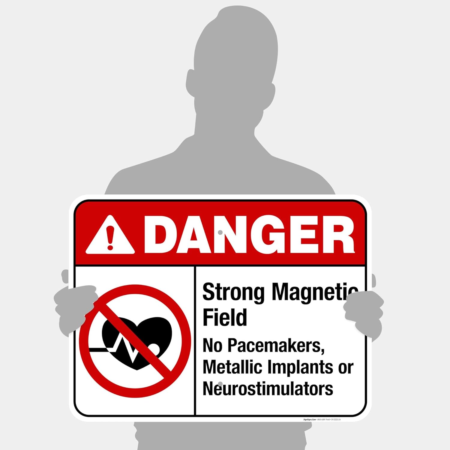 Strong Magnetic Field No Pacemakers Sign, ANSI Danger Sign, 18x24 Inches, 55 mil Thick HDPS (high Density polystyrene), Made in USA