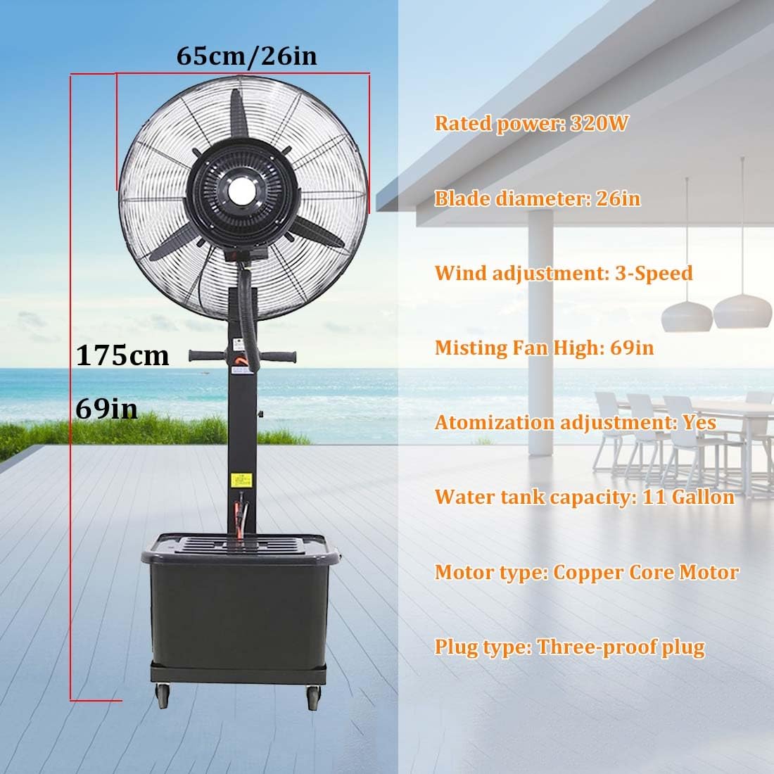 sdneNest Pulverizadores para exteriores de 30 pulgadas para patio, jardín, pedestal, potente enfriamiento, tienda industrial para garaje, patio, gimnasio, camping, 320 W/66 cm