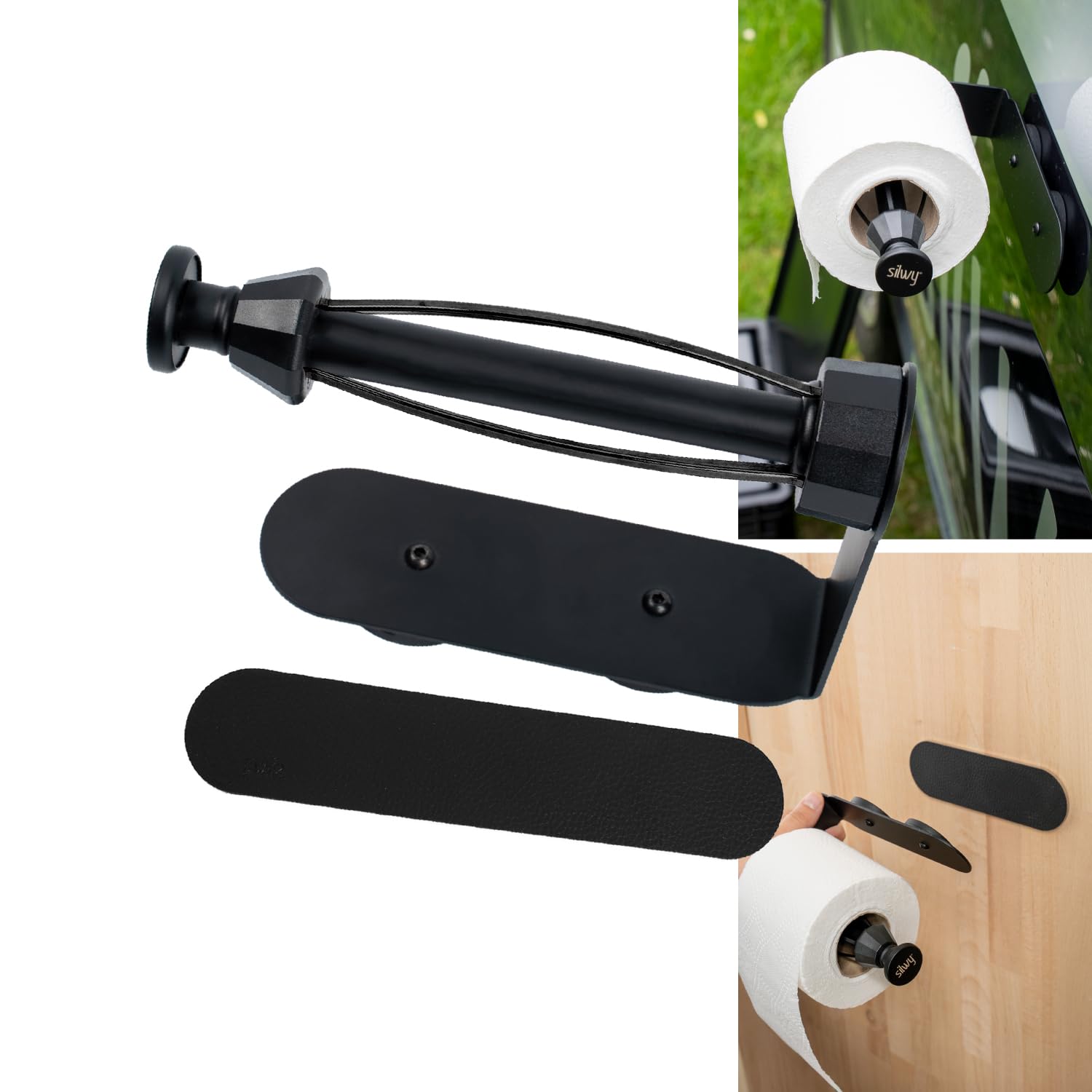Silwy Black Magnetic Toilet Paper Holder Incl. Metal Strip