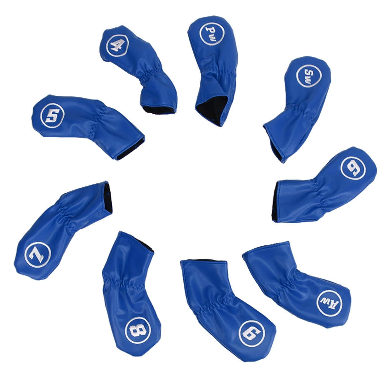 9Pcs Copricapo da Golf Club Iron Putter Head Protector Set PU Copricapo Impermeabile Per Mazza da Golf Per Gli Amanti del Golfista Mancino Destro(Blu)