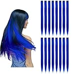 KGBFASS 16Pcs Blue Clip in Colored Hair Extensions 22inch Long Straight Party Highlights Colorful Hair Extension One Color Clip on Hairpieces for Women Girls