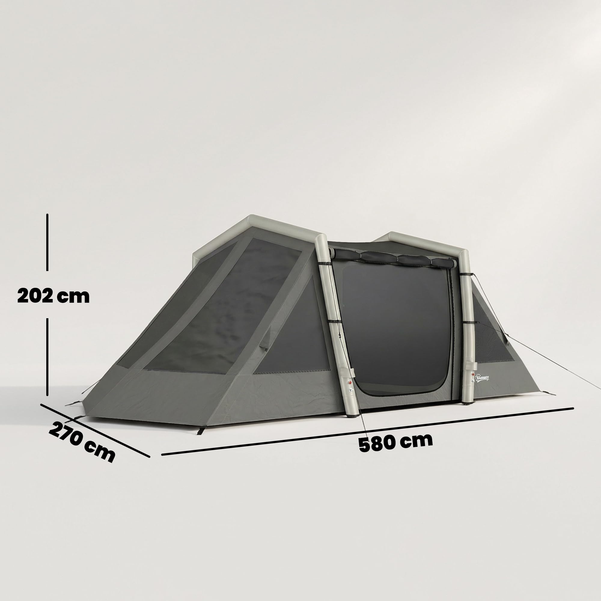 Outsunny Blackout, tenda gonfiabile da campeggio per 4 persone, tenda ad aria, lunga 5,8 m, con 2 camere da letto e soggiorno, impermeabile, 3000 mm, con pompa, tettoia e picchetti fluorescenti
