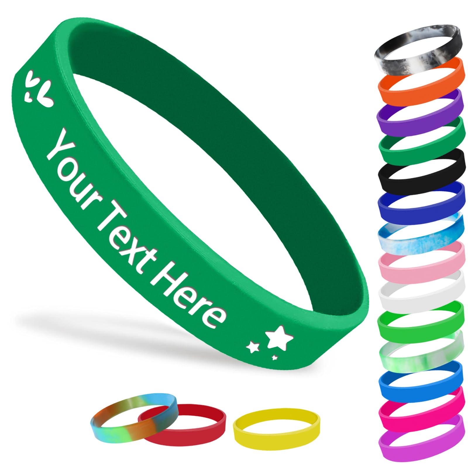 Personalised Silicone Wristbands for Events Custom Rubber Wristbands with Logo Customised 1/5/25/50/100/200 Pcs Bulk for Men Women Support, Fundraisers, Motivation, Awareness 210mm Dark Green