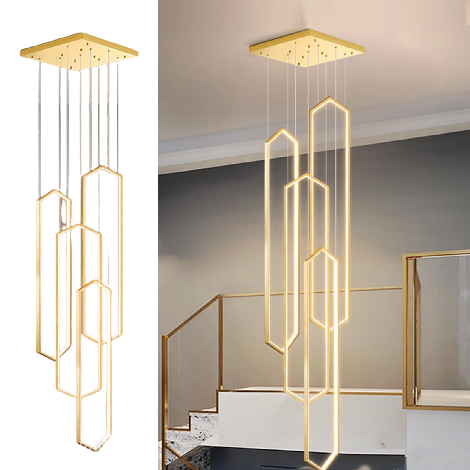 HYJAUSXB Modern LED Pendant Light Chandelier, Dimmable with Remote Control, Adjustable Height 4/6 Rings Ceiling Fixture for Staircase Foyer Hotel4Heads,L100CM
