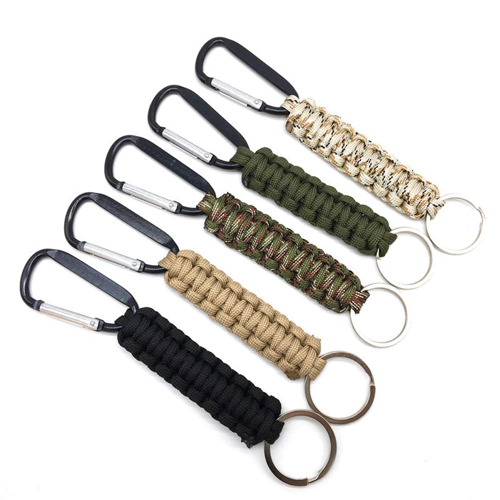 SENDILI Paracord Keychains with Carabiners - 5 Pieces Keyrings Braided Lanyards Key Ring Chain for Car House Keys Outdoor Activity Survival Camping Hiking