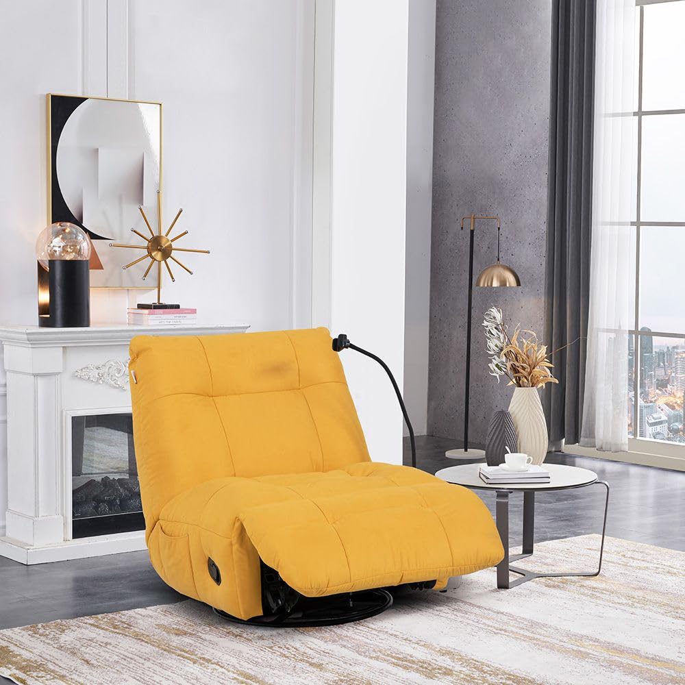 Danube Home Lapiz 1 Seater Swivel Recliner W/Phone Holder - Yellow