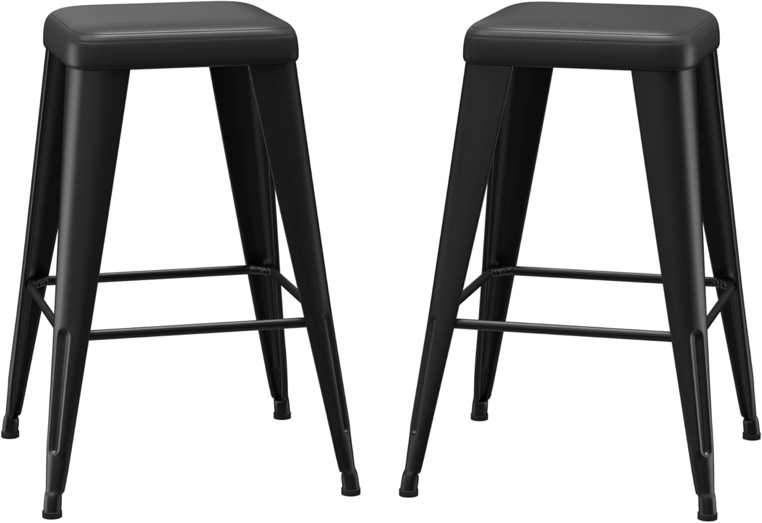 Metal Bar Stools Backless Bar Stools Set of 2, 26 Inch, Upholstered Bar Stools with Metal Legs for Kitchen Island, Study Room, Cafe, Black