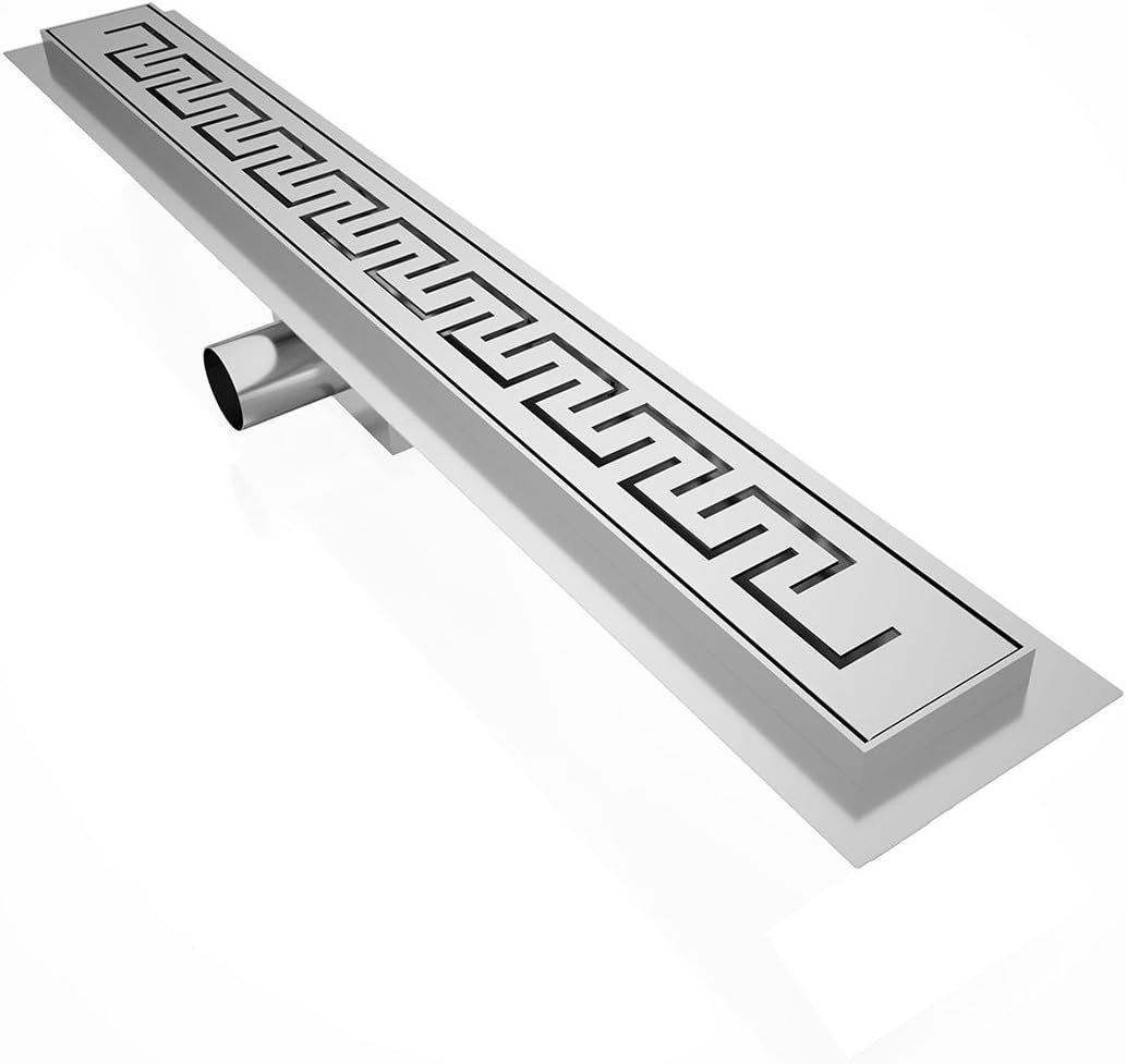 Rea NEO Greek Linear Shower Drain Bathroom Channel Stainless Steel Ornamental Pattern 70 cm | 700 mm