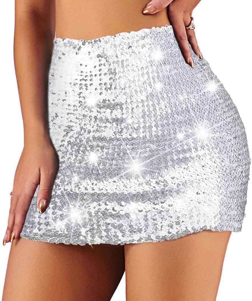 Zoestar Sparkly Sequin Skirt Purple Glitter Mini Skirts Shiny Belly Dance Hip Scarf Halloween Costume Outfits for Women