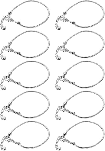 EXCEART 10 pulseras de plata con dije de serpiente con corazón y cierre de langosta, cadena extensora de acero inoxidable, ajustable, pulsera de