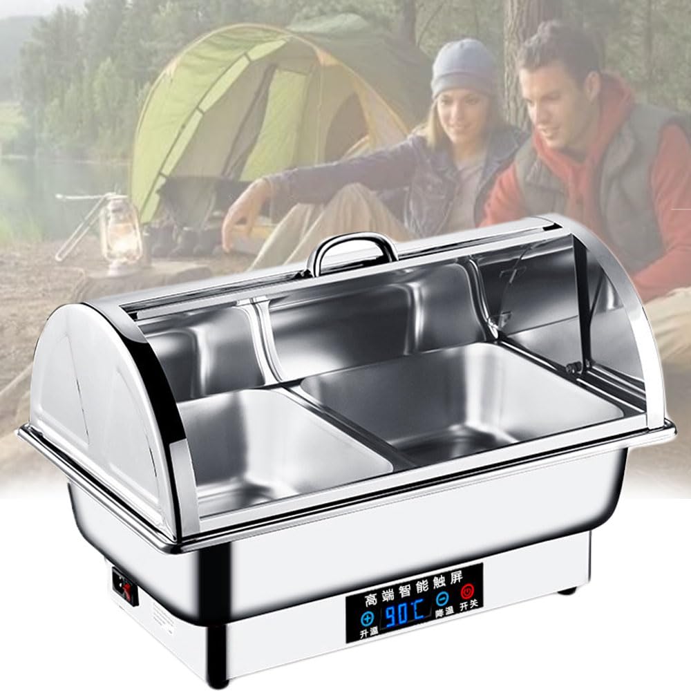 XCSCUK 600W Chafing Dish Buffet Heater, 9L Stainless Steel Electric Food Heating Stove, 50-90℃ Adjustable Temp,for Cafeteria, Family Gatherings (B)