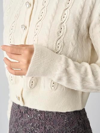 セルフォード 25SS アルパカ混 ケーブルレースデザインカーディガン 白 Amazon | [セルフォード] ケーブルレースデザインカーディガン